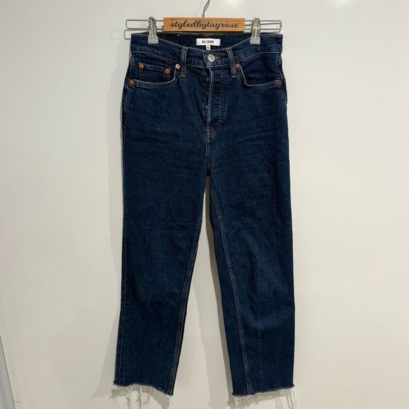 RE/DONE 70S COMFORT STRETCH HIGH RISE STOVE PIPE JEAN IN DARK RINSE - Picture 4 of 12